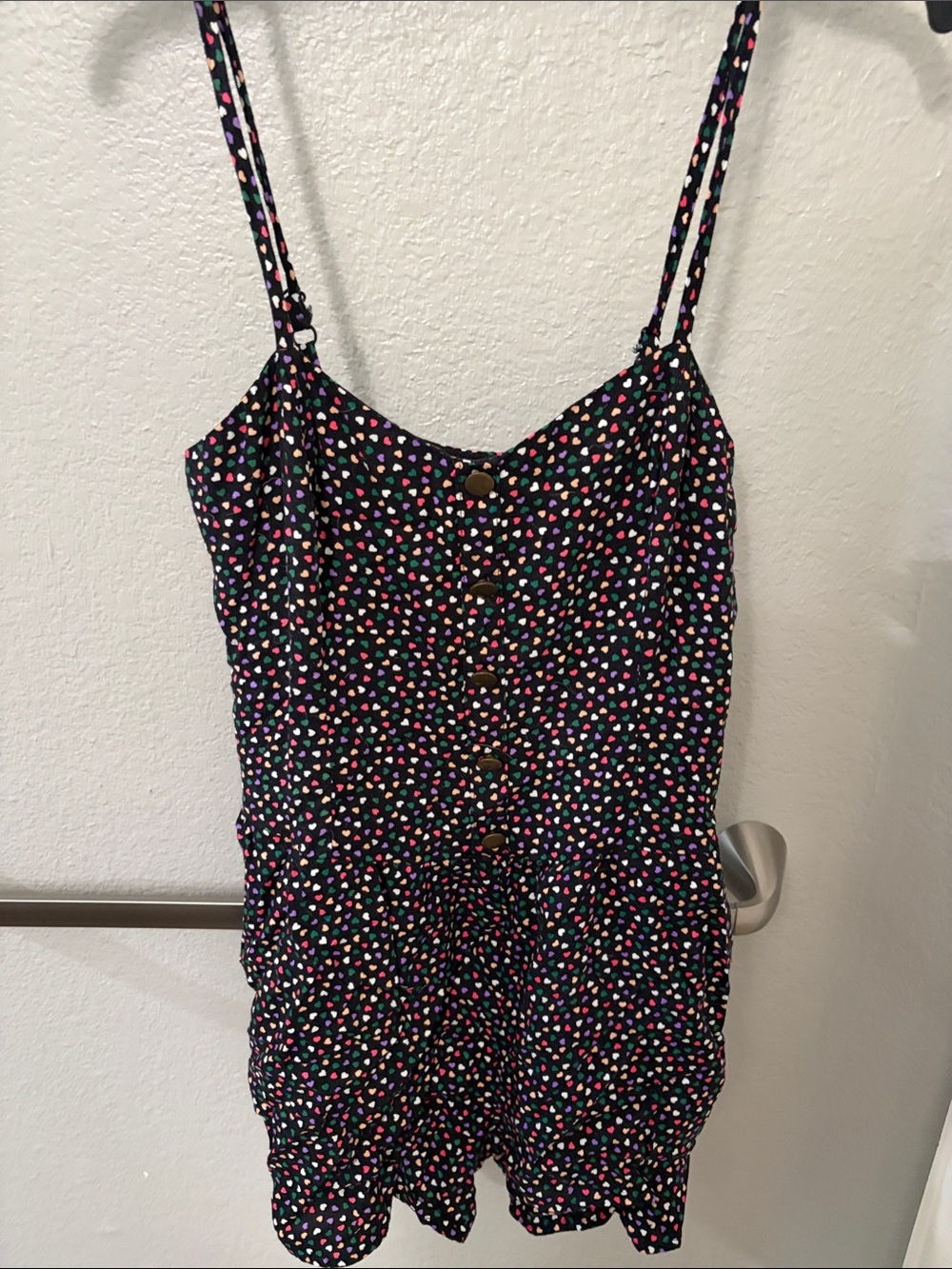 Forever 21 Black Romper with Multicolor Heart Print